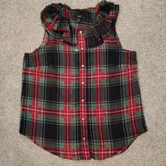 NWT Sz S JCrew Tartan Plaid Sleeveless Sheer Blouse - Picture 11 of 12